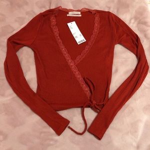 BRAND NEW Urban Outfitters Ribbed Lace Wrap Top